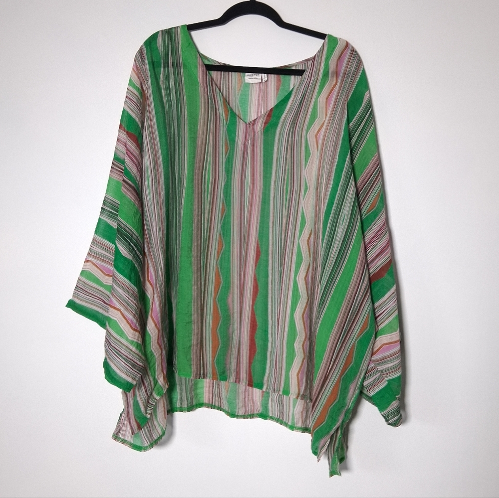 Suzanne Betro top V-neck vertical stripe pattern Wide Sleeves Flowy